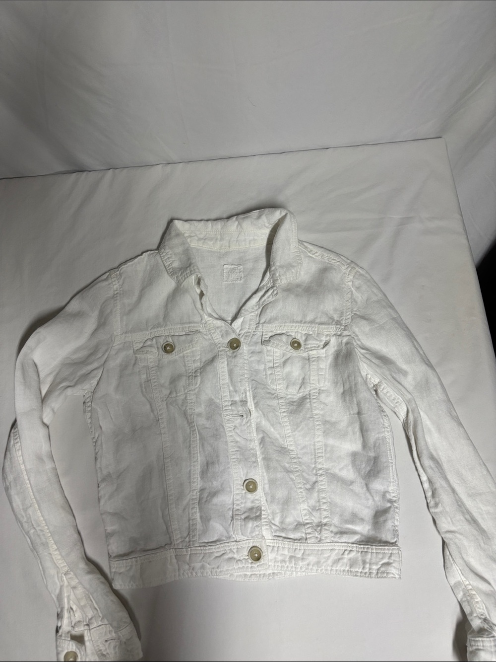 120% Lino White 100% Linen Trucker Jacket Italian Size 42